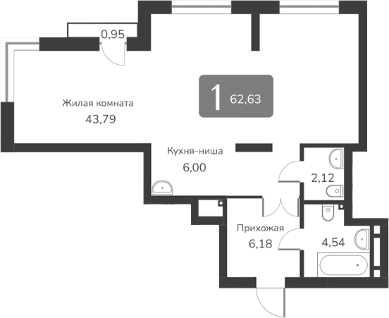 Планировка своб. план. 62.63 м² в ЖК «Марсель-2»