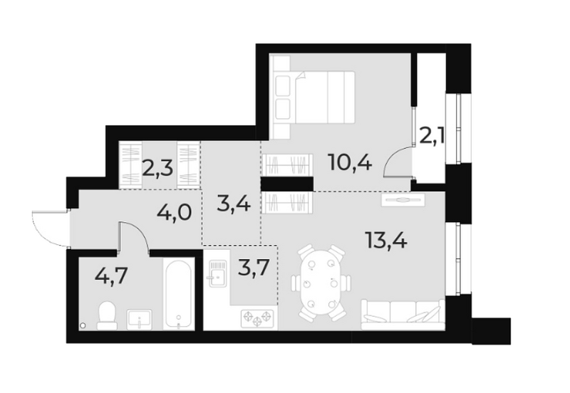 Планировка 2е-к.кв 41.90 м² в ЖК «Русское солнце»