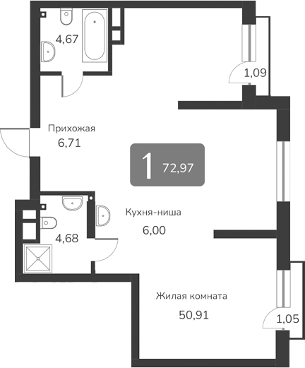 Планировка своб. план. 72.97 м² в ЖК «Марсель-2»