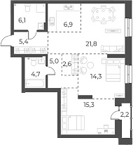 Планировка 3е-к.кв 82.10 м² в ЖК «Русское солнце»