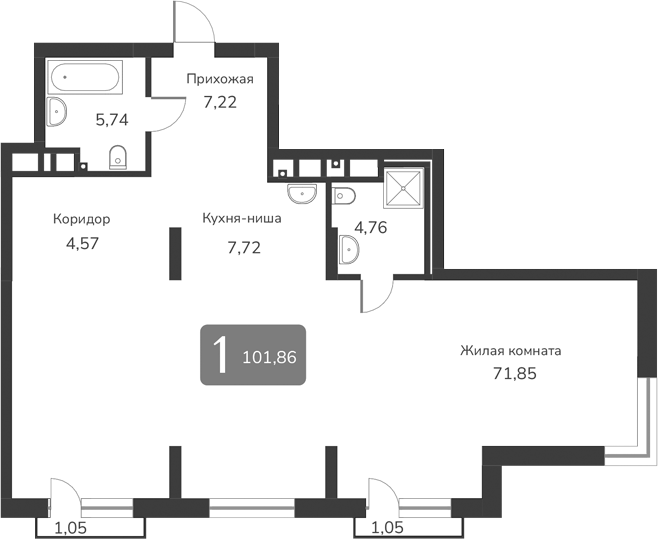 Планировка своб. план. 101.86 м² в ЖК «Марсель-2»