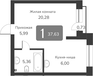 Планировка своб. план. 37.63 м² в ЖК «Марсель-2»