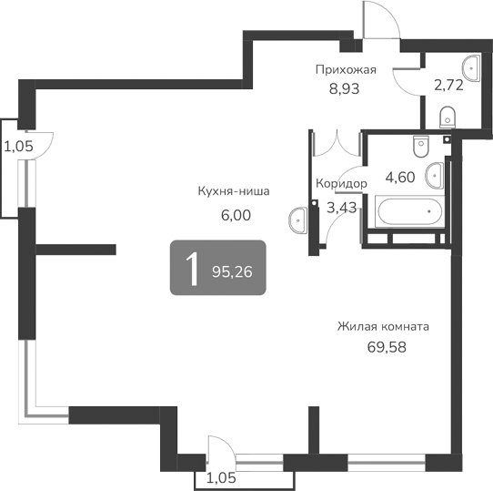 Планировка своб. план. 95.26 м² в ЖК «Марсель-2»