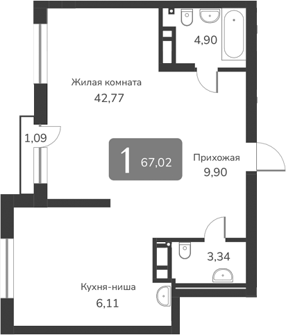 Планировка своб. план. 67.02 м² в ЖК «Марсель-2»