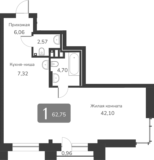 Планировка своб. план. 62.75 м² в ЖК «Марсель-2»