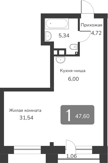 Планировка своб. план. 47.60 м² в ЖК «Марсель-2»