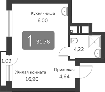 Планировка своб. план. 31.76 м² в ЖК «Марсель-2»