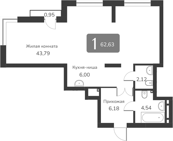 Планировка своб. план. 62.63 м² в ЖК «Марсель-2»