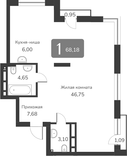 Планировка своб. план. 68.18 м² в ЖК «Марсель-2»