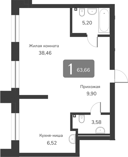 Планировка своб. план. 63.66 м² в ЖК «Марсель-2»