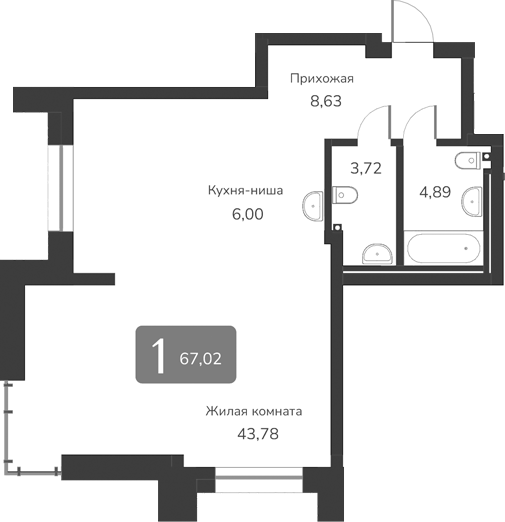 Планировка своб. план. 67.02 м² в ЖК «Марсель-2»