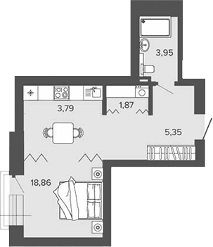 Планировка студии 33.82 м² в ЖК «Прованс»