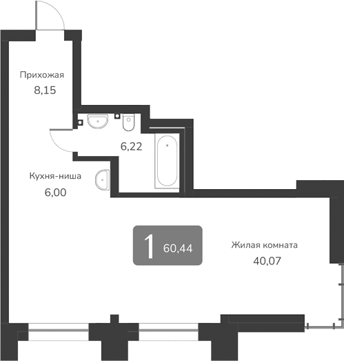 Планировка своб. план. 60.44 м² в ЖК «Марсель-2»
