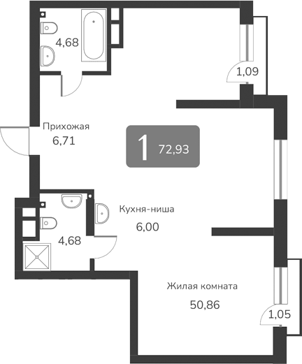 Планировка своб. план. 72.93 м² в ЖК «Марсель-2»