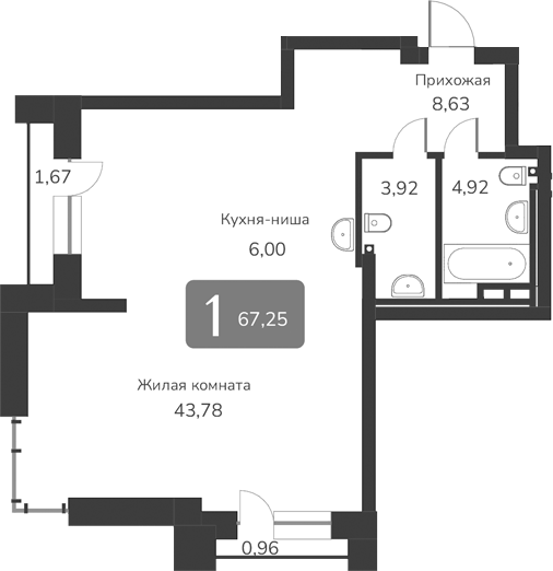 Планировка своб. план. 67.25 м² в ЖК «Марсель-2»