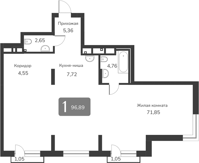 Планировка своб. план. 96.89 м² в ЖК «Марсель-2»