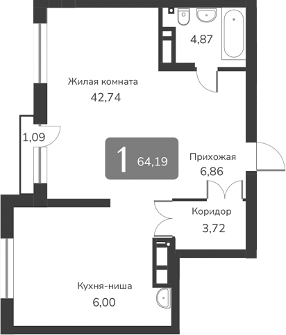 Планировка своб. план. 64.19 м² в ЖК «Марсель-2»