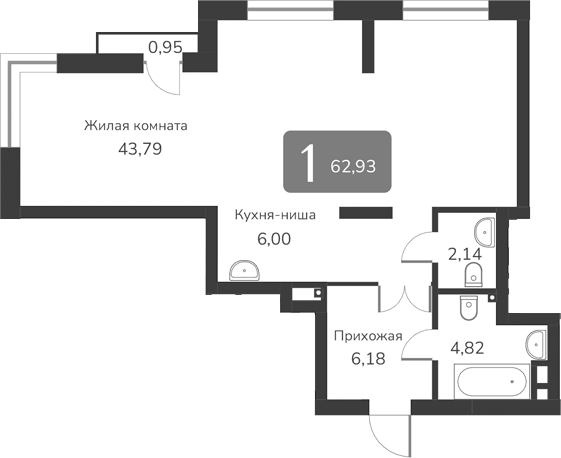 Планировка своб. план. 62.93 м² в ЖК «Марсель-2»