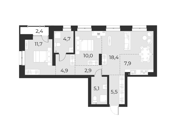 Планировка 3е-к.кв 71.10 м² в ЖК «Русское солнце»