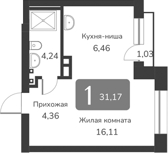 Планировка своб. план. 31.17 м² в ЖК «Марсель-2»
