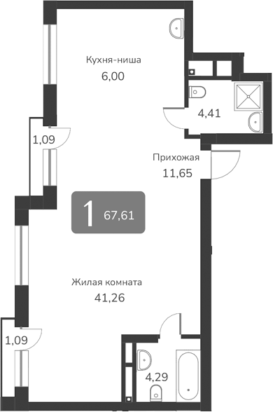 Планировка своб. план. 67.61 м² в ЖК «Марсель-2»
