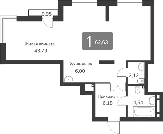 Планировка своб. план. 62.63 м² в ЖК «Марсель-2»