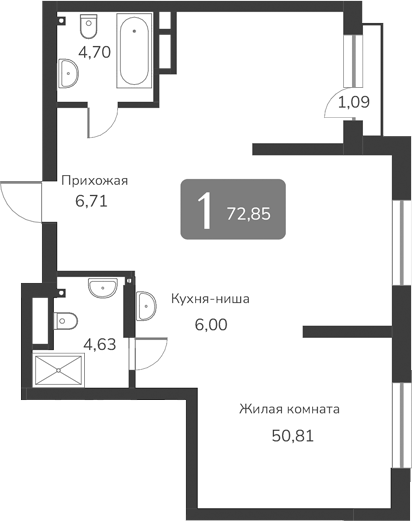 Планировка своб. план. 72.85 м² в ЖК «Марсель-2»