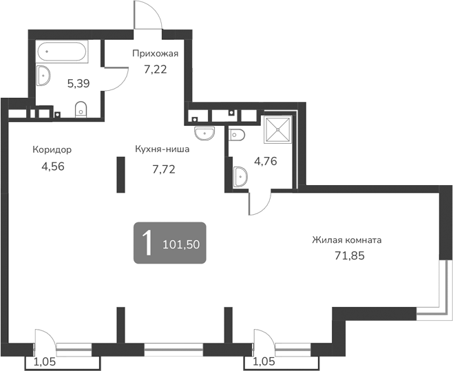 Планировка своб. план. 101.50 м² в ЖК «Марсель-2»