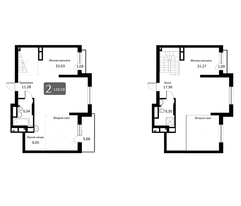 Планировка своб. план. 128.58 м² в ЖК «Марсель-2»
