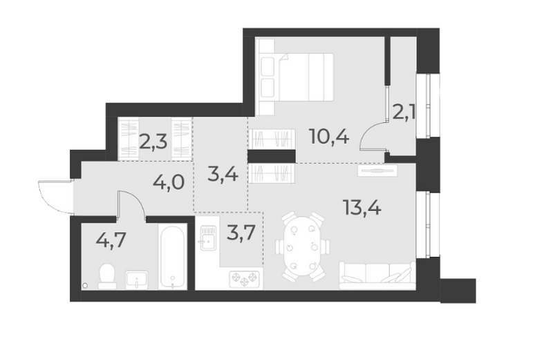 Планировка 2е-к. квартира 41.90 м² в ЖК «Русское солнце»