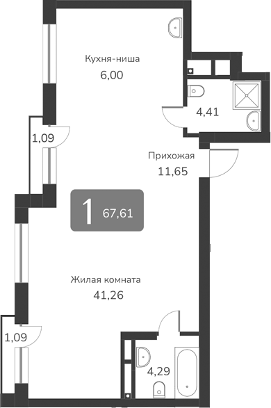 Планировка своб. план. 67.61 м² в ЖК «Марсель-2»