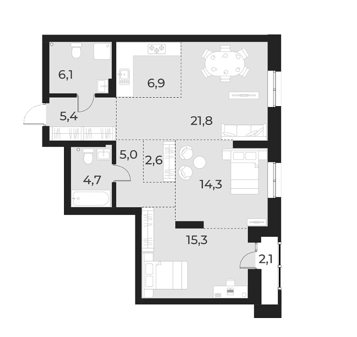 Планировка 3е-к. квартира 82.10 м² в ЖК «Русское солнце»