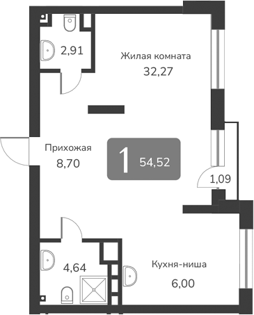 Планировка своб. план. 54.52 м² в ЖК «Марсель-2»