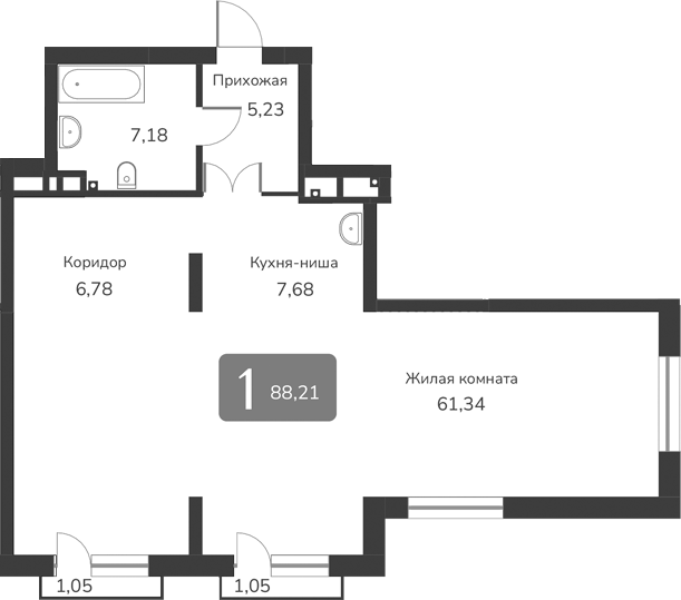 Планировка своб. план. 88.21 м² в ЖК «Марсель-2»
