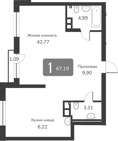 Планировка своб. план. 67.19 м² в ЖК «Марсель-2»