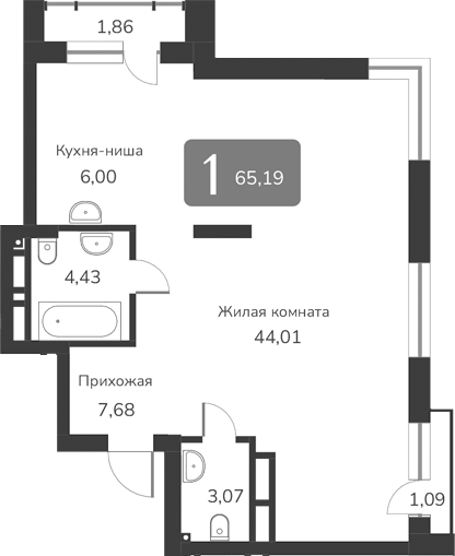 Планировка своб. план. 65.19 м² в ЖК «Марсель-2»