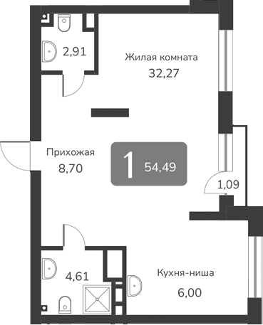 Планировка своб. план. 54.49 м² в ЖК «Марсель-2»