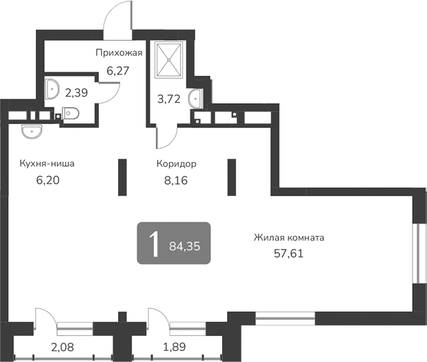 Планировка своб. план. 84.35 м² в ЖК «Марсель-2»