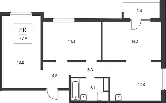 Планировка 4е-к. квартира 73.50 м² в ЖК «Расцветай у Академгородка»