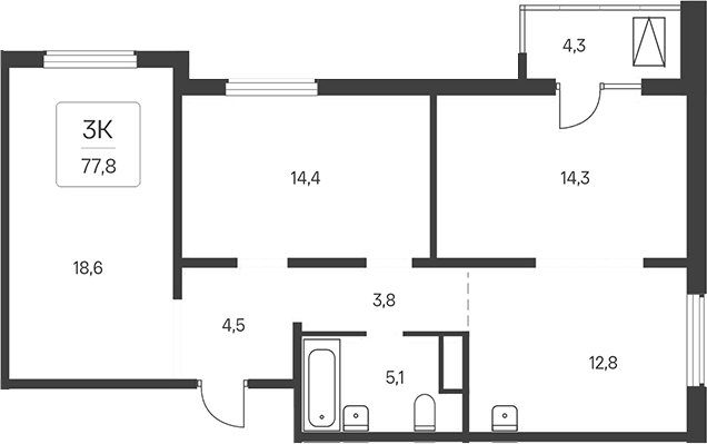 Планировка 4е-к. квартира 73.50 м² в ЖК «Расцветай у Академгородка»