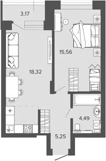 Планировка 1-к.кв 43.62 м² в ЖК «Прованс»