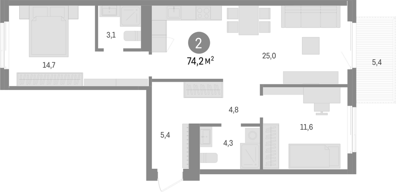 Планировка 3е-к.кв 68.80 м² в ЖК «Пшеница»