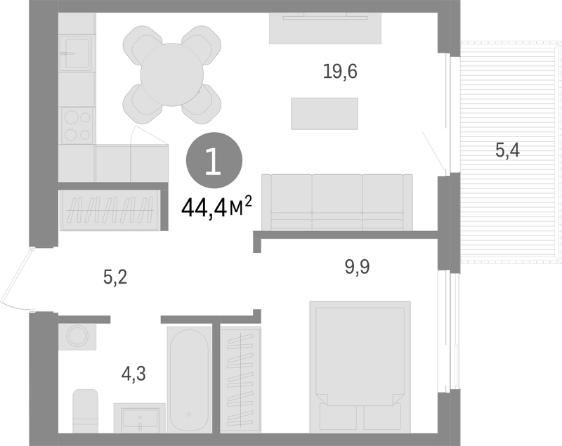 Планировка 2е-к.кв 39.00 м² в ЖК «Пшеница»