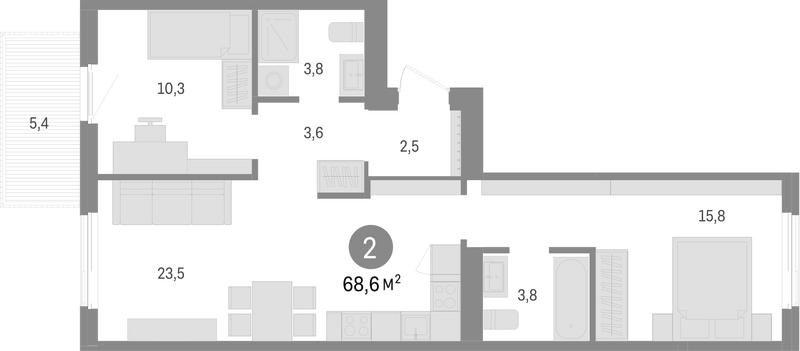 Планировка 3е-к. квартира 63.20 м² в ЖК «Пшеница»