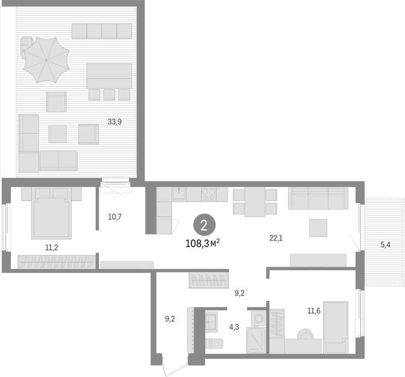 Планировка 3е-к. квартира 69.00 м² в ЖК «Пшеница»