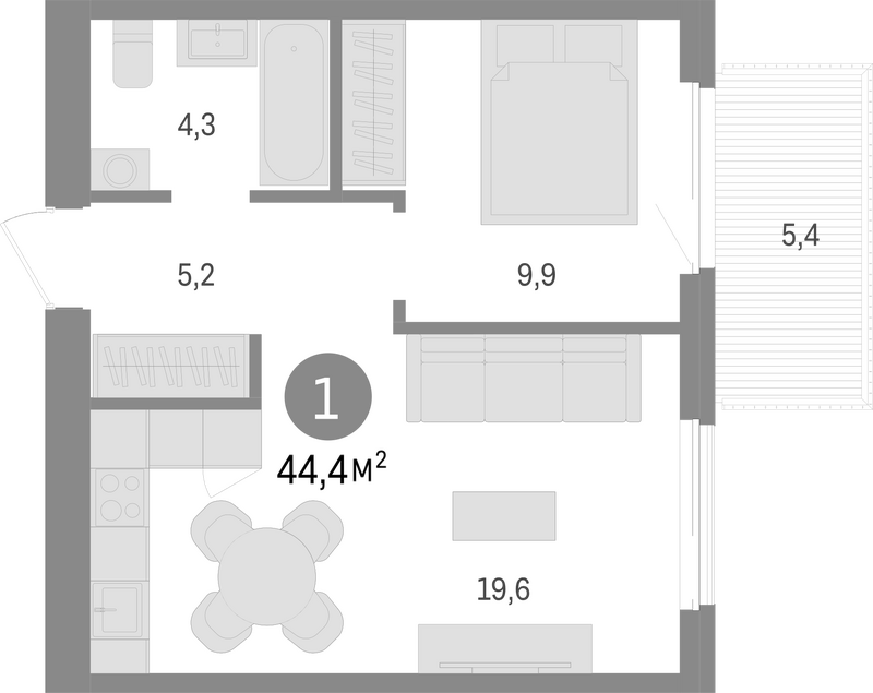 Планировка 2е-к. квартира 39.00 м² в ЖК «Пшеница»