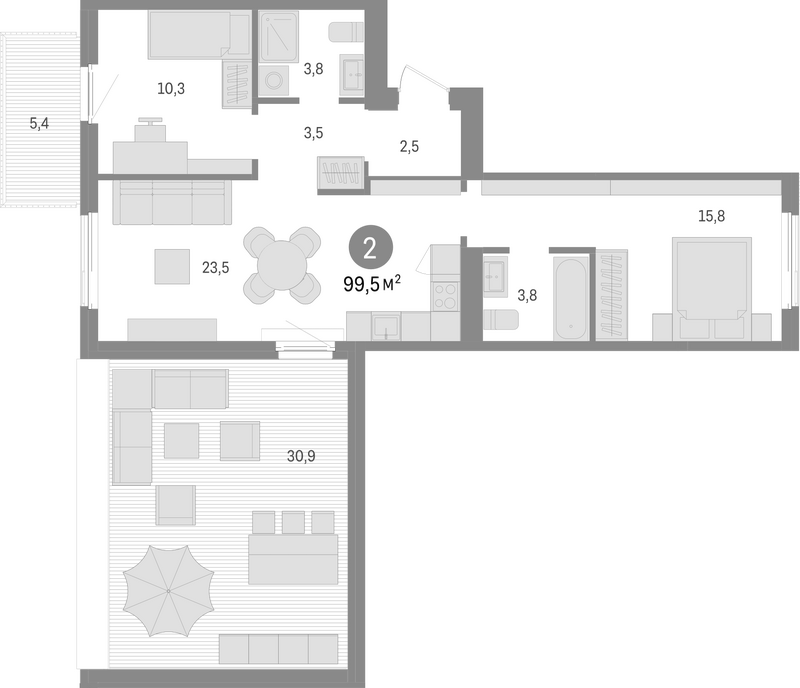 Планировка 3е-к.кв 63.20 м² в ЖК «Пшеница»