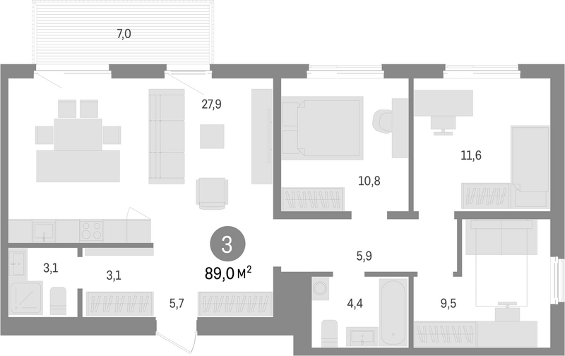 Планировка 4е-к. квартира 82.00 м² в ЖК «Пшеница»