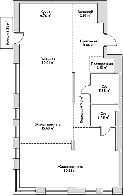 Планировка 3е-к.кв 108.15 м² в ЖК «Flora&Fauna»