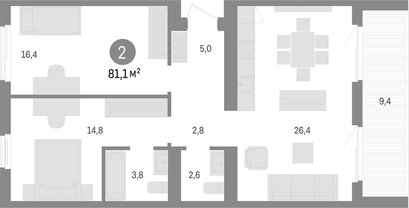 Планировка 3е-к. квартира 71.70 м² в ЖК «Пшеница»